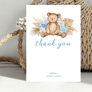 Carte plate Teddy Bear Herbe des Pampas Bébé Merci
