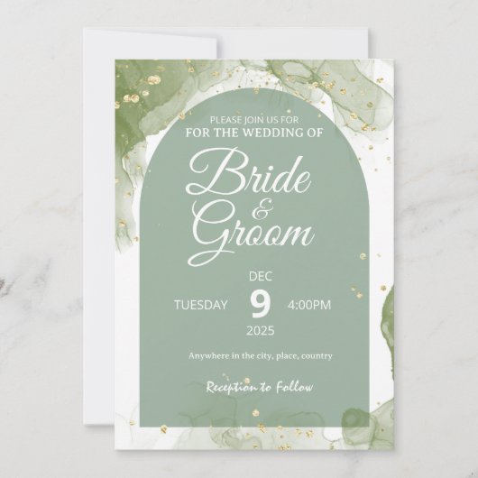 Carte plate vert sauge Invitation de mariage modif (Devant)