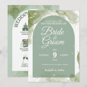 Carte plate vert sauge Invitation de mariage modif (Devant / Derrière)