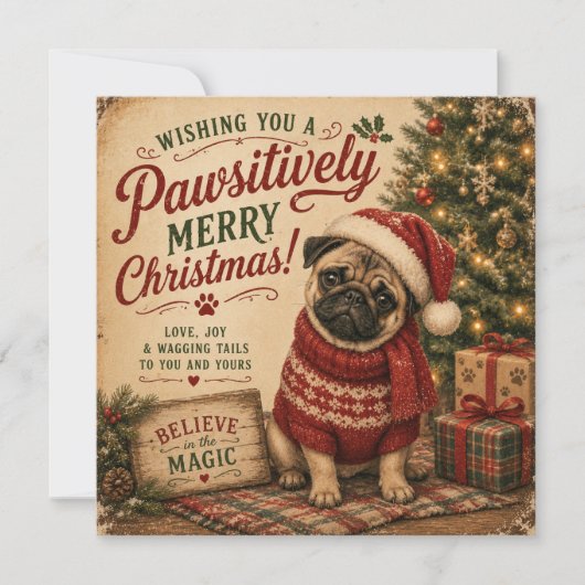 carte plate vintage pug noël (Devant)