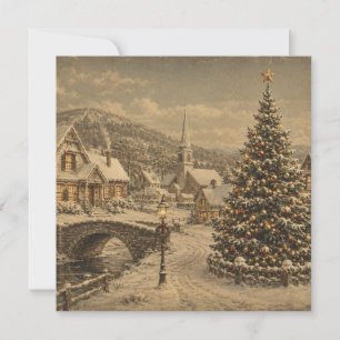 carte plate vintage village enneigé