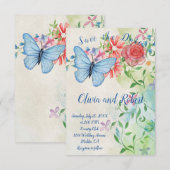 Carte plateau papillon aquarelle et rose rouge (Devant / Derrière)