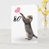 Carte playful tabby cat for 80th birthday card (Fleur jaune)