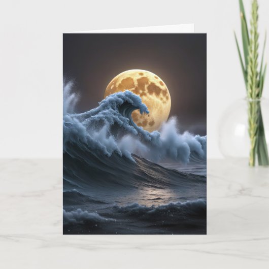 Carte Pleine lune Anniversaire Dans La Vague Océanique (Devant)