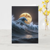 Carte Pleine lune Anniversaire Dans La Vague Océanique (Fleur jaune)