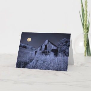 Carte Pleine lune au-dessus   Vieille grange patinée par