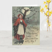 Carte Pleine lune de chat noir sorcier (Fleur jaune)