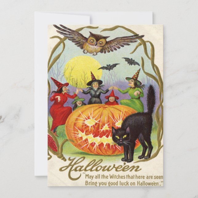 Carte Pleine lune de sorcière Citrouille de chat noir Ja (Devant)