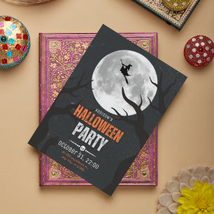 Carte Pleine lune d'Halloween noire et orange