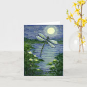 Carte Pleine lune Dragonfly Pond Nénuphar Art Note Card (Fleur jaune)