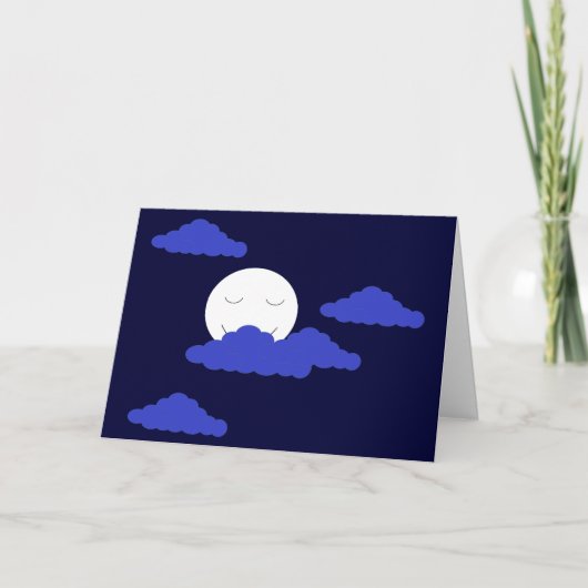 Carte Pleine lune souriante avec nuages : bleu foncé bla (Devant)