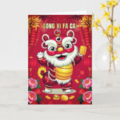 Carte pliable de la danse du lion pour le Nouvel A (Fleur jaune)