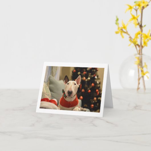 Carte pliable de Noël avec Bull Terrier noeud papi (Fleur jaune)