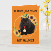 Carte Pliante Chat Noir Et Tournesols, 5" x 7" (Fleur jaune)