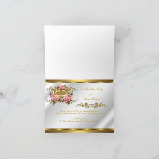 Carte pliée 21e Anniversaire Rose Or Rose Blanc 3 (Intérieur)
