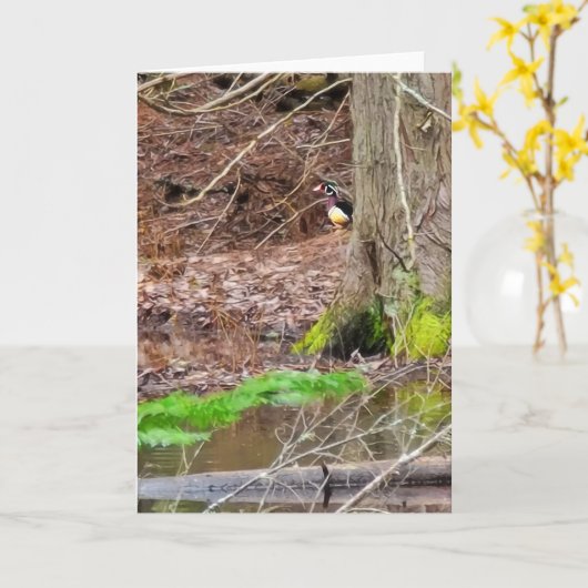 Carte pliée 5 pouces x 7 pouces || Canard à bois t (Fleur jaune)