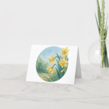 Carte pliée Daffodil Watercolor mignonne - Blanc à