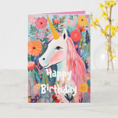 Carte pliée de fleurs écloses de licorne rose (Fleur jaune)