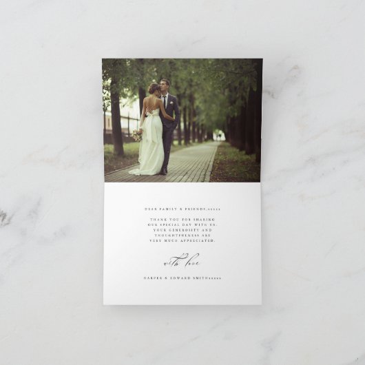 Carte pliée de Merci Mariage photo Chic Script 2 (Intérieur)