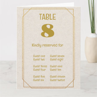 Carte pliée de numéro de table et de place