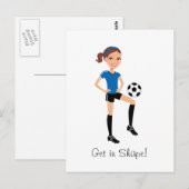 Carte pliée de soccer caricaturale pour fille (Devant / Derrière)