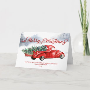 Carte pliée de vœux de Noël avec camion rouge vint