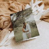 Carte pliée en Merci Mariage photo en blanc Script