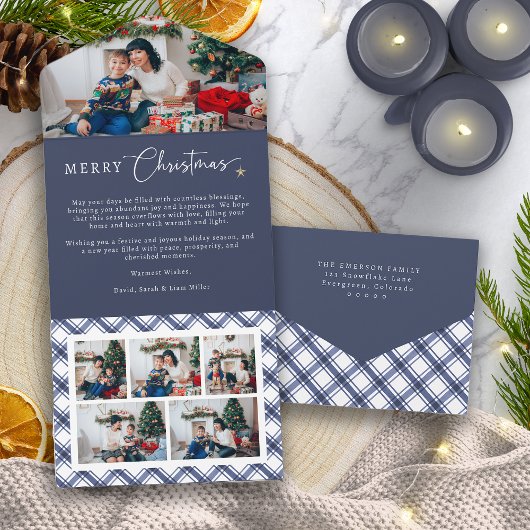 Carte pliée en trois Bleu de Noël