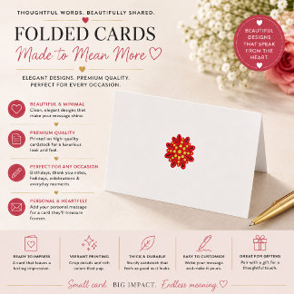 Carte pliée florale rouge personnalisée