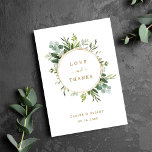 Carte pliée Merci vert or botanique<br><div class="desc">Cette carte de remerciement pliée comprend des eucalyptus à l'aquarelle peinte,  des feuilles verts et un cadre en cercle doré. Pour une personnalisation plus avancée de cette conception,  cliquez sur le lien "Customiser plus loin". Des articles correspondants sont également disponibles.</div>