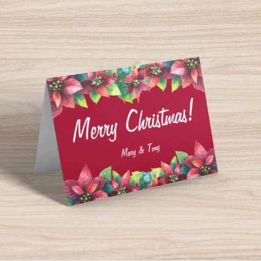 Carte pliée Poinsettia de Noël