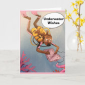 CARTE "PLONGÉE DE SCUBA" SOUS L'EAU *JOLIE ANNIVERSAIRE* (Fleur jaune)