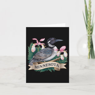 Carte Plongeon commun du Minnesota et fleurs de la dame