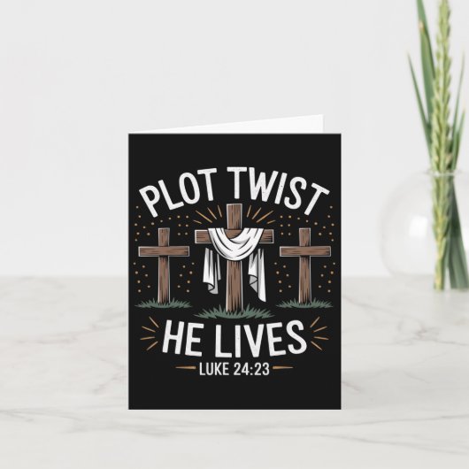 Carte Plot Twist He Lives Cross Funny Christian Easter D (Devant)