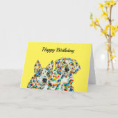 Carte Plott Hound et Australian Shepherd'Anniversaire Ca (Fleur jaune)