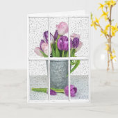Carte pluie à la fenêtre avec bouquet de tulipe (Fleur jaune)