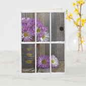 Carte pluie d'amitié sur la fenêtre avec des mamans (Fleur jaune)