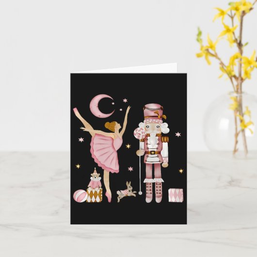 Carte Plum rose rétro Fairy Nutcracker Noël C (Fleur jaune)