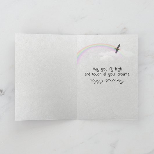 Carte Plume noire d'anniversaire avec oiseaux en vol (Intérieur)