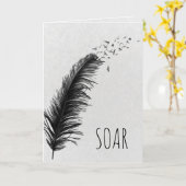 Carte Plume noire d'anniversaire avec oiseaux en vol (Fleur jaune)