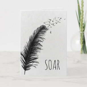 Carte Plume noire d'anniversaire avec oiseaux en vol