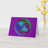 Carte Plume Yin Yang 5 de paon (Fleur jaune)