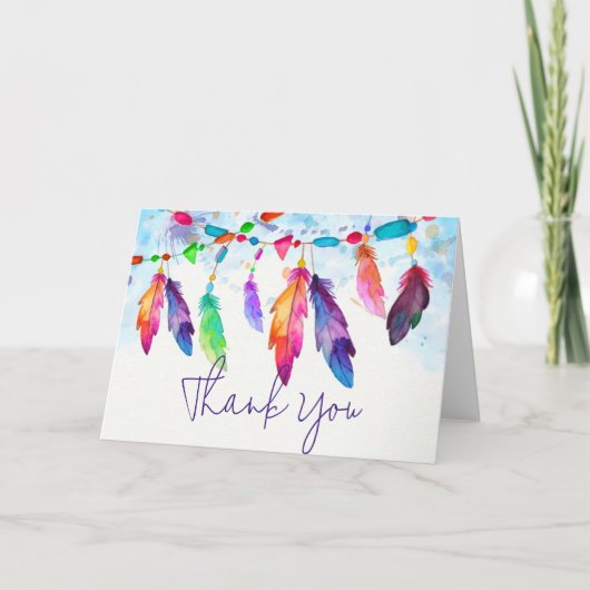 Carte Plumes Boho personnalisées (Devant)