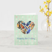 Carte Plumes En Forme De Coeur Joyeux Anniversaire (Fleur jaune)