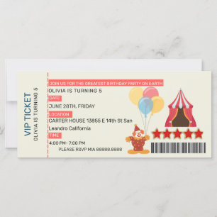 Carte PLUS GRAND 5E anniversaire Cirque Thème de fête VI
