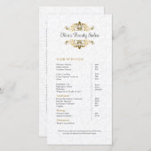 Carte Plush White Damask Gold Frame Liste de prix (Devant / Derrière)