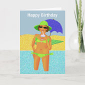 Carte Pneuka vert point bikini plage anniversaire fille (Devant)
