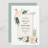 Carte Poche et crème feuille d'aquarelle + mariage du fe (Devant / Derrière)