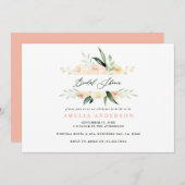 Carte Pocher vert aquarelle fleurie douche nuptiale (Devant / Derrière)