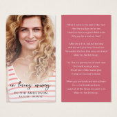 Carte Poem En Mémoire Amoureuse (Devant & derrière)